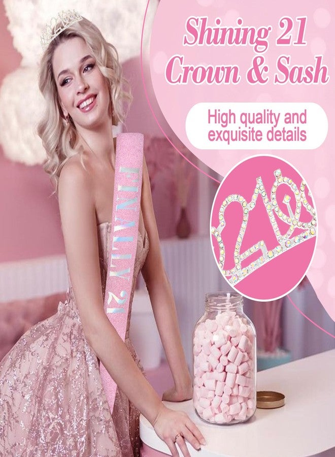 CAVETEE Birthday Headband for women, 21st Birthday Decorations Finally 21 Sash and Crown for 21st Party (Silver&Pink, Onesize) - Image 5